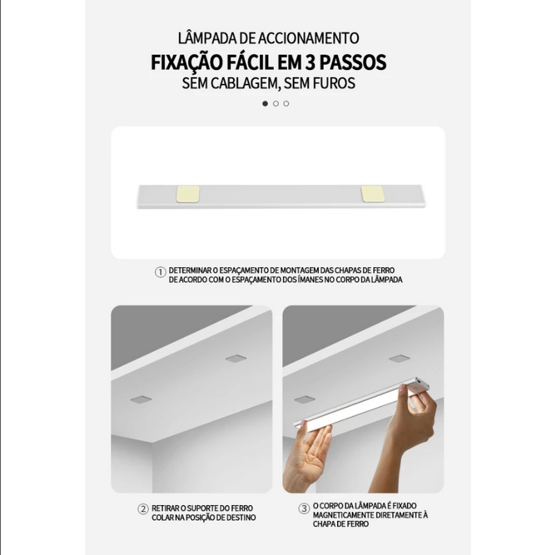 Faixa de Luz LED Inteligente Ultrafina com Sensor de Movimento – Iluminação Automática e Sem Fios!