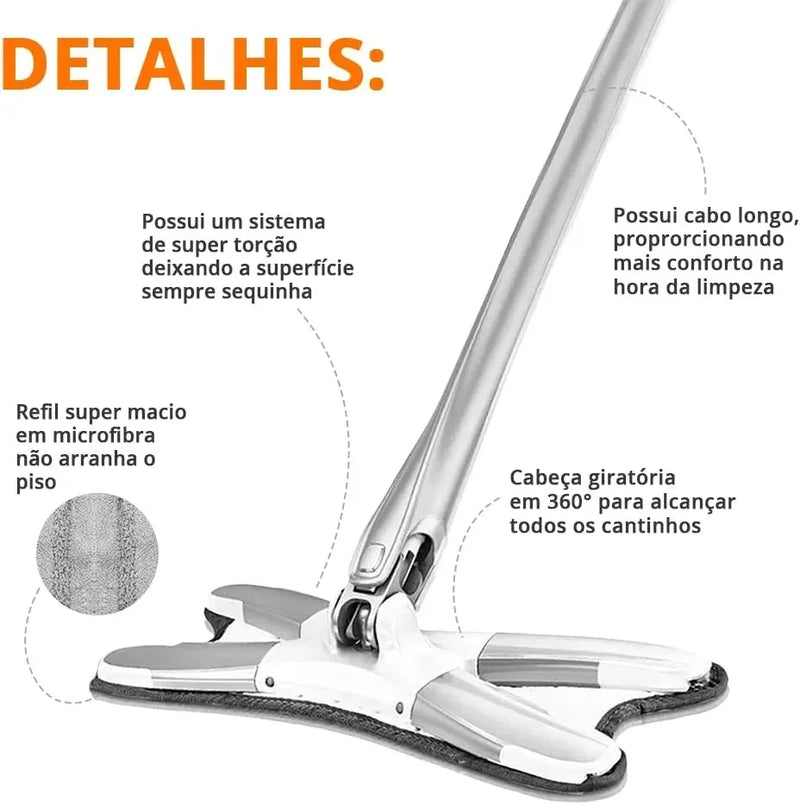 Rodo Giratório 360° com Microfibra e Sistema de Torção - Limpeza Multiuso para Cozinha e Outros Ambientes