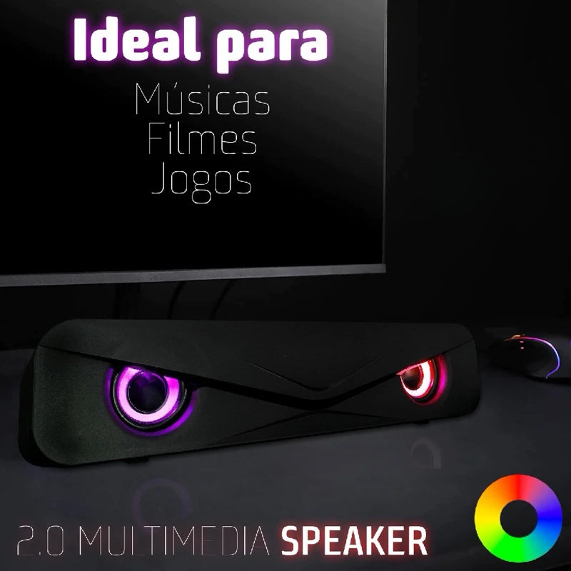 Soundbar com Subwoofer e LED RGB para PC, TV, Computador e Notebook