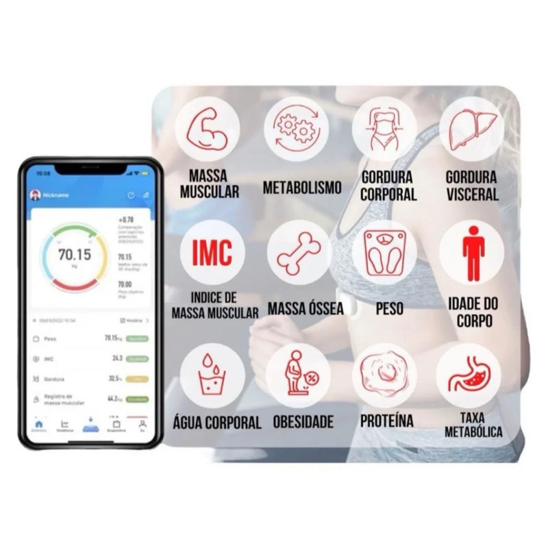 Balança Digital Corporal Com Bioimpedância - Resultado No Celular - 180kg