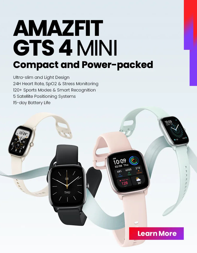 Smartwatch Amazfit GTS 4 Mini Rosa - Rastreamento Completo de Saúde e Fitness com Alexa Integrada, Compatível com iOS e Android