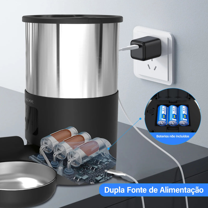 Comedouro Automático Newpet 5L com WiFi e Microfone – Dispensador Inteligente para Pets