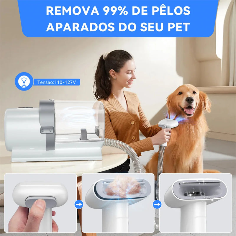 Kit de Grooming NewPet com Aspirador 2.5L para Pets - Limpeza de Pelos de Cachorro, Baixo Ruído e 3 Níveis de Sucção com 7 Ferramentas de Grooming