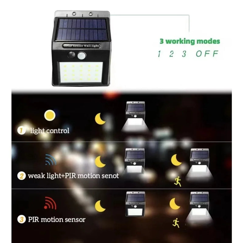 Luminária Solar LED com Sensor de Presença Automático - 20 LEDs