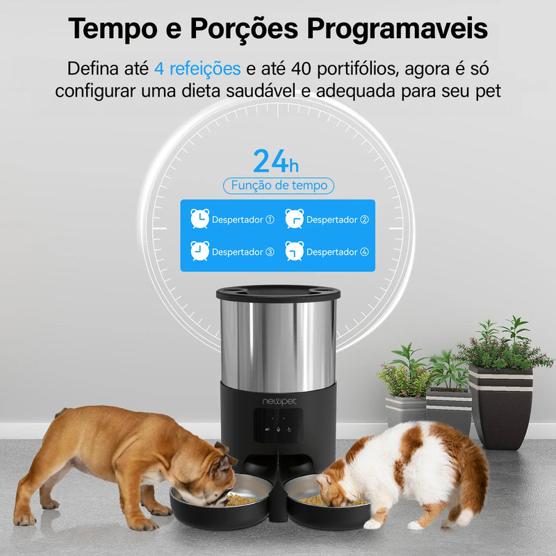 Comedouro Automático Newpet 5L com WiFi e Microfone – Dispensador Inteligente para Pets