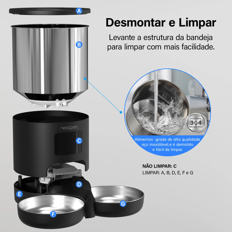 Comedouro Automático Newpet 5L com WiFi e Microfone – Dispensador Inteligente para Pets