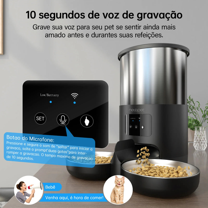 Comedouro Automático Newpet 5L com WiFi e Microfone – Dispensador Inteligente para Pets